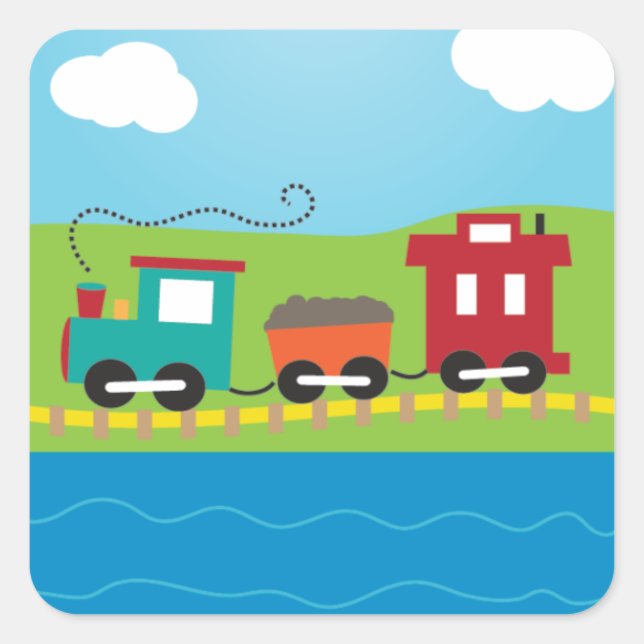 Sticker Carré Train Choo Choo pour les enfants mignons (Devant)