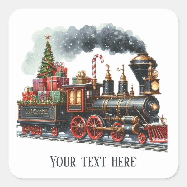 Sticker Carré Train de Noël festif ajouter du texte (Devant)