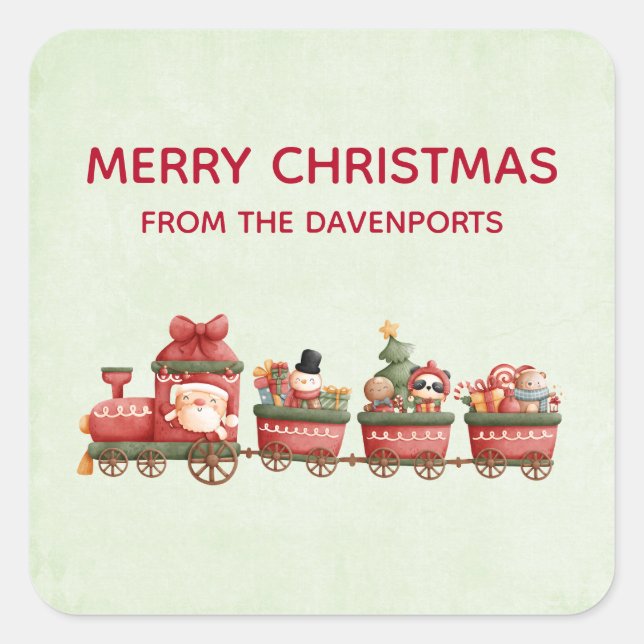 Sticker Carré Train de Noël Vintage avec jouets (Devant)