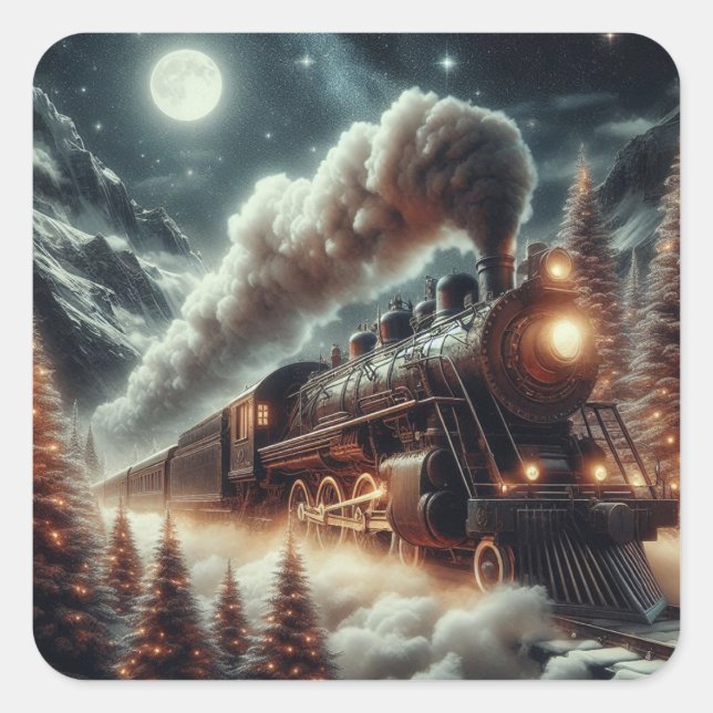 Sticker Carré Train de nuit d'hiver/Noël (Devant)