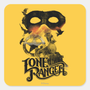 Sticker Carré Train et masque de Ranger Lone