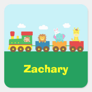 Sticker Carré Train mignon coloré d'animaux pour des enfants