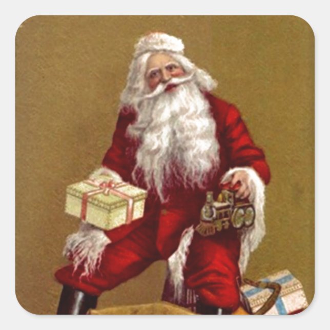 Sticker Carré Train vintage de prise de Père Noël de Noël de (Devant)