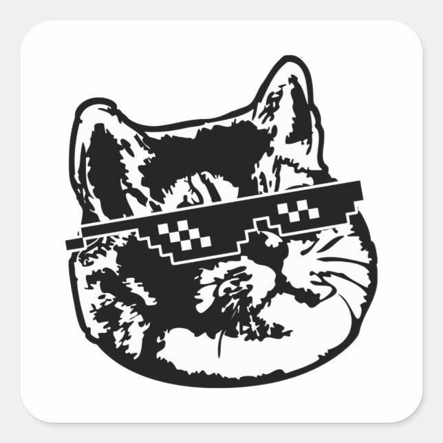 Sticker Carré Traiter Avec Il Lunettes Mème Chat (Devant)