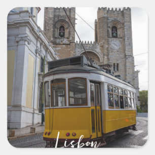 Sticker Carré Tramway jaune sur la cathédrale de Lisbonne au Por