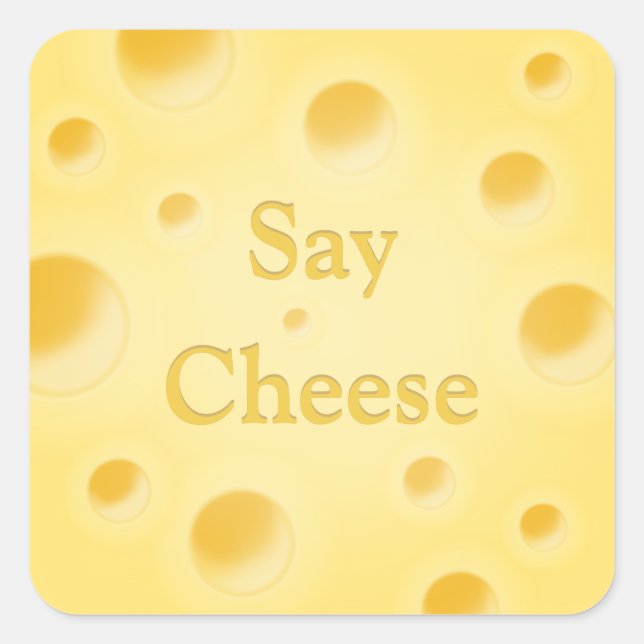 Sticker Carré Tranche de fromage jaune personnalisable "Say Chee (Devant)