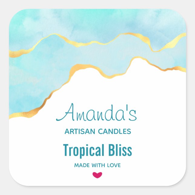 Sticker Carré Tranquille Tropical Vert & Or Bordure Bougie Biz (Devant)