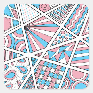 Sticker Carré Trans Pride Zen Doodle Abstrait rose bleu blanc