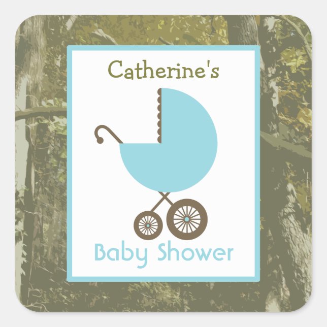 Sticker Carré Transport et camouflage bleu baby shower (Devant)