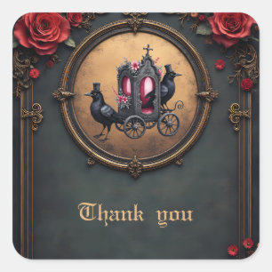 Sticker Carré Transport gothique avec Ravens et Rose.