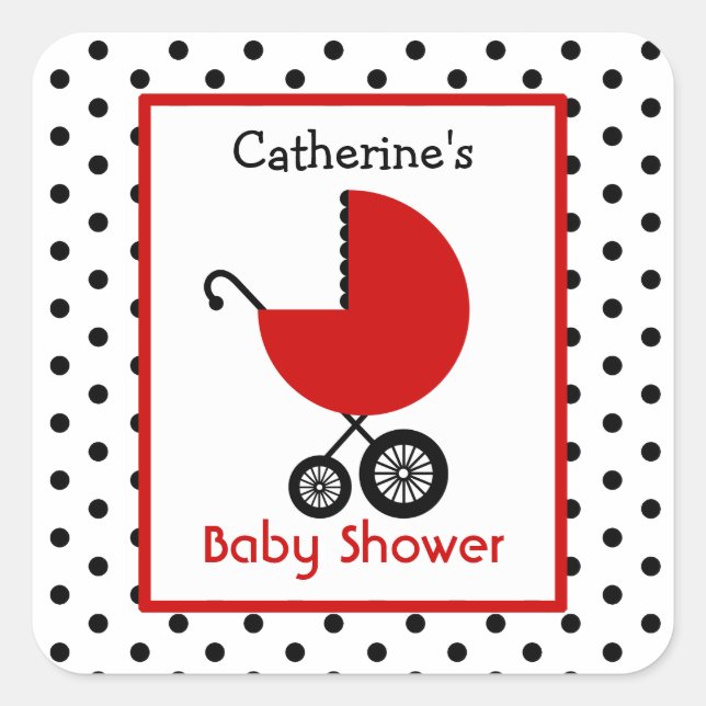 Sticker Carré Transport rouge baby shower et Pois (Devant)