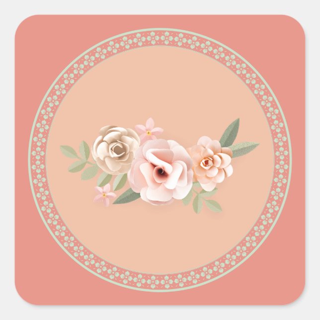 Sticker Carré Traquilité, belle décoration florale pastel, (Devant)