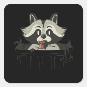 Sticker Carré Trash Panda Raccoon manger Garbage Cadeau