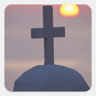 Sticker Carré Traverser au sommet de l'église au coucher du sole