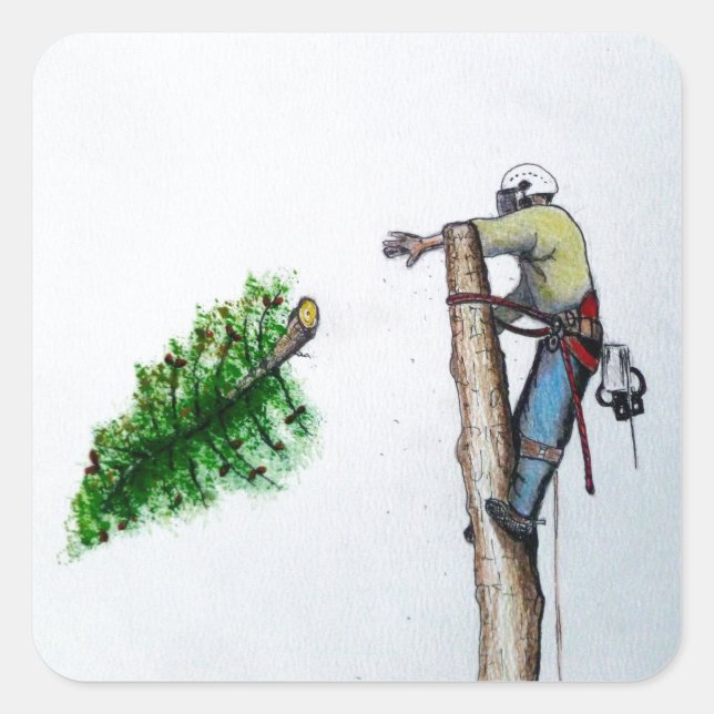 Sticker Carré Tree Surgeon Arborist at work present (Devant)