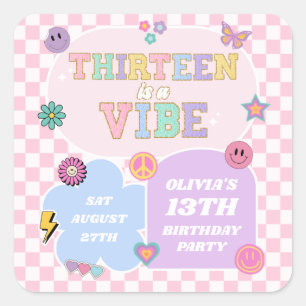 Sticker Carré Treize A Vibe Preppy Patch 13e fête d'anniversaire