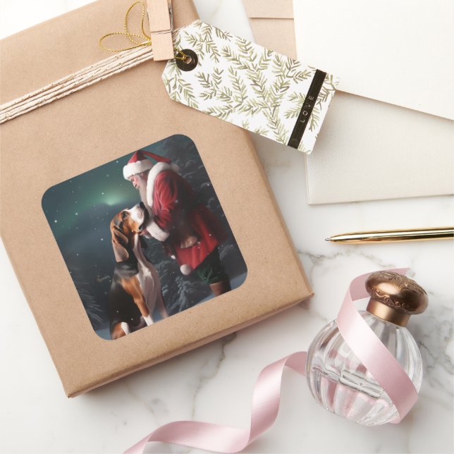 Sticker Carré Trek Walker Coonhound Noël du Père Noël (Cadeaux)