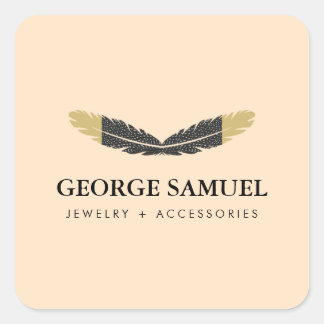 Sticker Carré Trendy Gold Dipped Boho Feather Designer Pink 