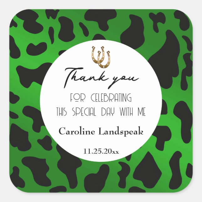 Sticker Carré Trendy Green Cow Spots Merci (Devant)