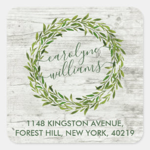 Sticker Carré Trendy Laurel Wreath Greenery Adresse de retour