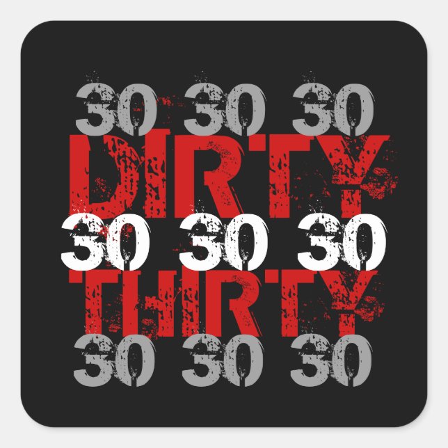 Sticker Carré Trente (30) Jour d'anniversaire Noir Argent Rouge (Devant)