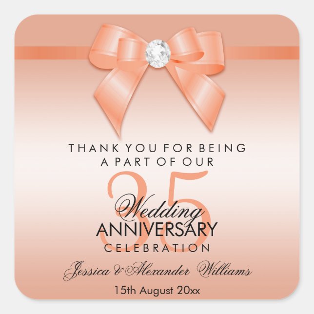 Sticker Carré Trente-cinquième anniversaire de mariage de corail (Devant)