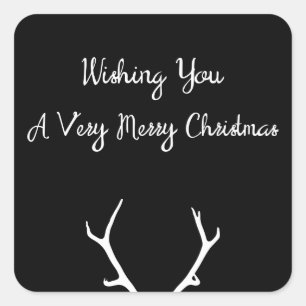 Sticker Carré Très Joyeux Noël noir et blanc avec Antlers