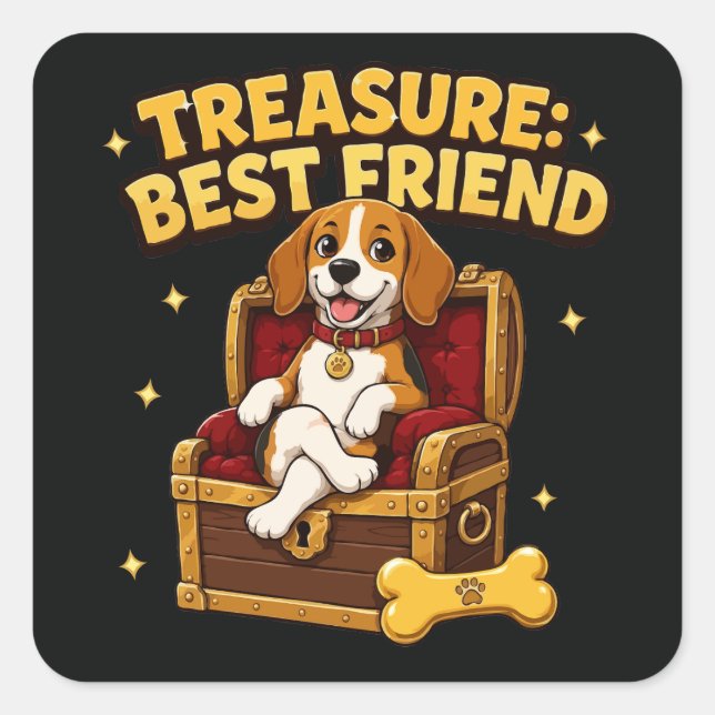 Sticker Carré Trésor Meilleur Ami Beagle Chien (Devant)