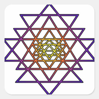 Sticker Carré Triangle Mandala (violet jaune) Sri Yantra