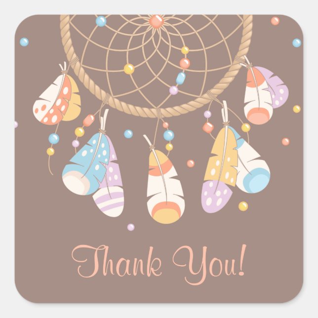 Sticker Carré Tribal Dreamcatcher Boho Merci Brown (Devant)
