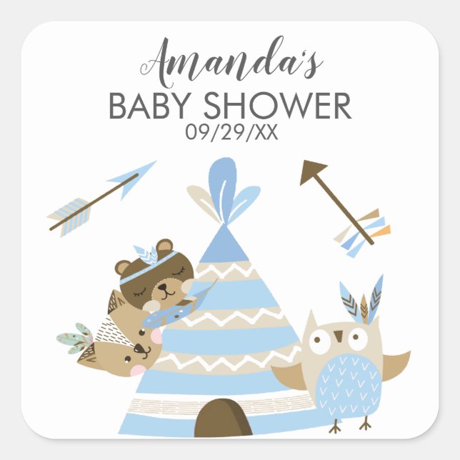 Sticker Carré Tribal Woodland Wild Un Baby shower Favoriser Stic (Devant)