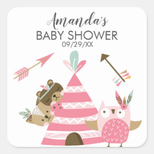 Sticker Carré Tribal Woodland Wild Un Baby shower Favoriser Stic