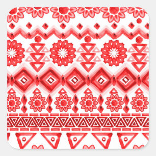 Sticker Carré Tribus rouge, motif ethnique aquarelle.