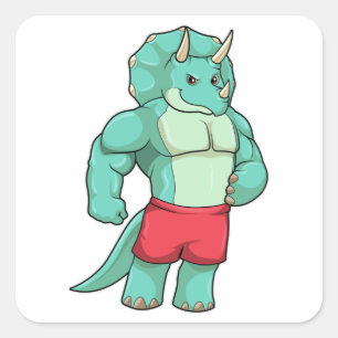 Sticker Carré Tricératops comme Bodybuilder à Bodybuilding