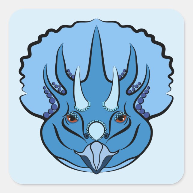 Sticker Carré Tricératops de Dinosaure Bleu (Devant)