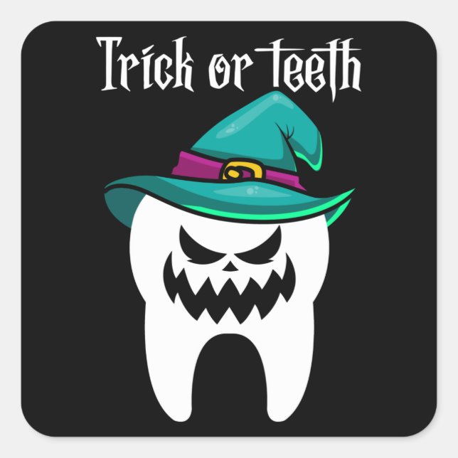 Sticker Carré Trick ou dents Dentiste Dental Dental Halloween Ca (Devant)