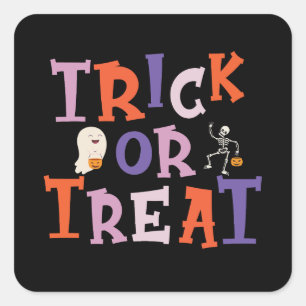 Sticker Carré Trick Ou Traiter Drôle Halloween Ghost Squelette