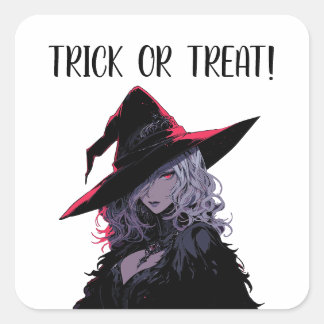 Sticker Carré Trick ou traiter la sorcière d'Halloween dans un C
