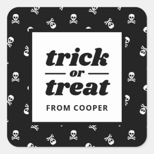 Sticker Carré Trick ou Treat Party Favoriser le crâne et les os 