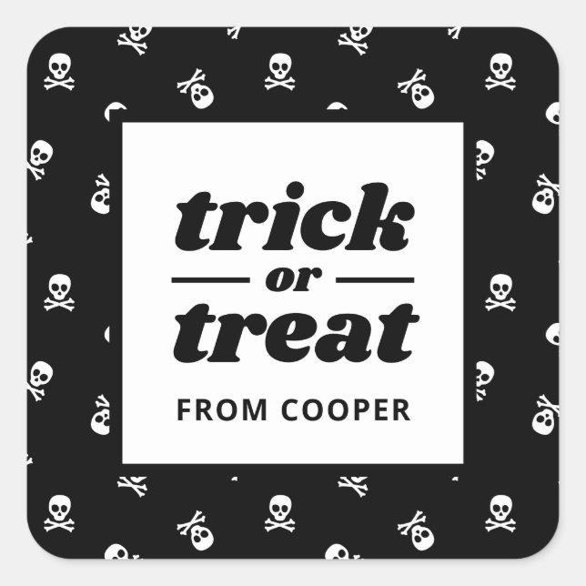Sticker Carré Trick ou Treat Party Favoriser le crâne et les os  (Devant)