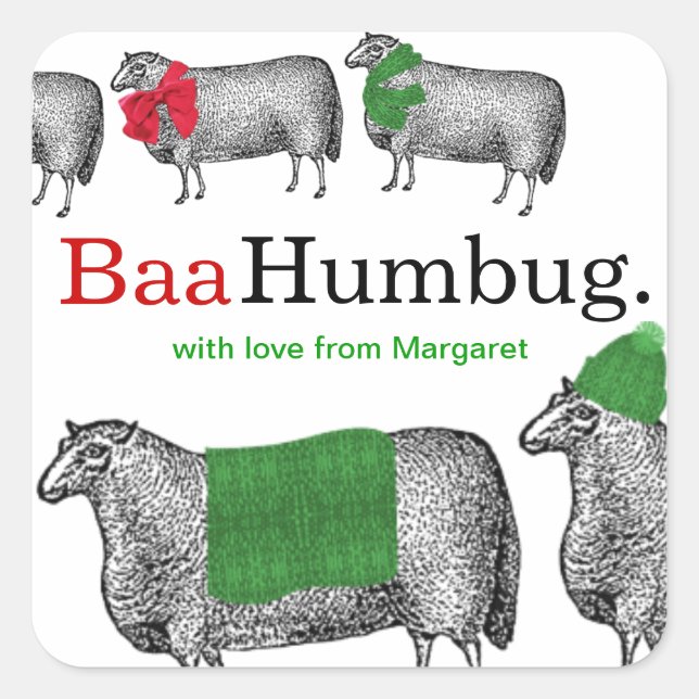 Sticker Carré Tricot crochet de Noël brebis casquette couverture (Devant)