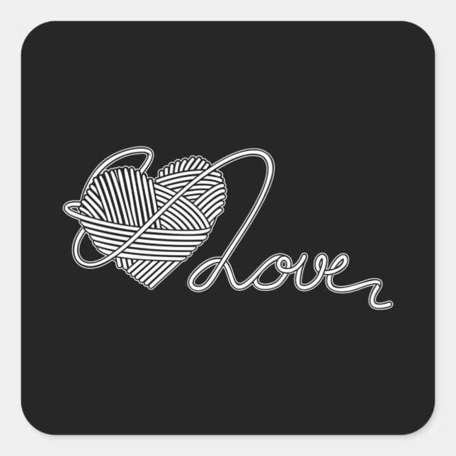 Sticker Carré Tricot Heart Love Yarn Wool Crochet Stash (Devant)