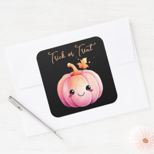 Sticker Carré Tricoter Ou Traiter Halloween Kawaii Citrouille