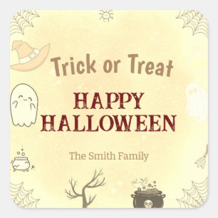 Sticker Carré Tricoter ou traiter   Joyeux Halloween