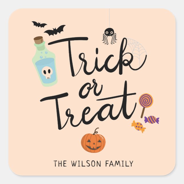 Sticker Carré Tricoter ou traiter le bonbon d'Halloween (Devant)