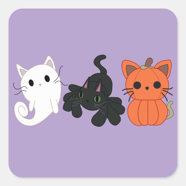 Sticker Carré Trio de chats d'Halloween (Devant)