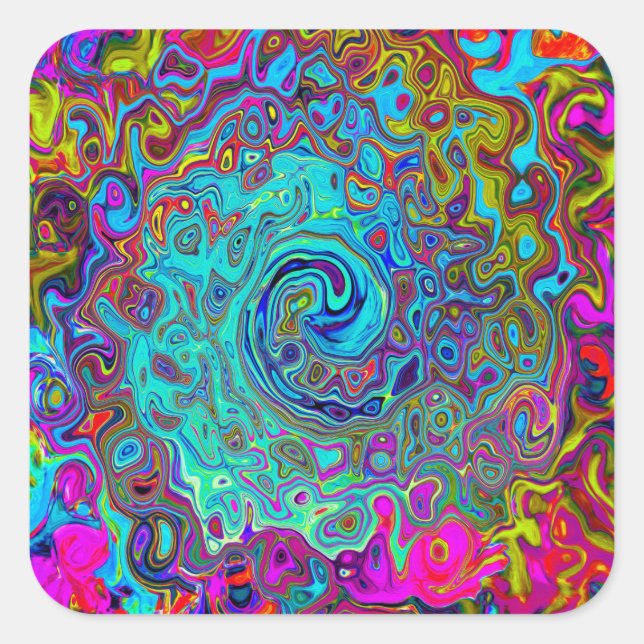 Sticker Carré Trippy Sky Blue Abstrait Retro Liquid Swirl (Devant)