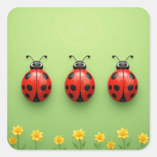 Sticker Carré Trois coccinelles colorées