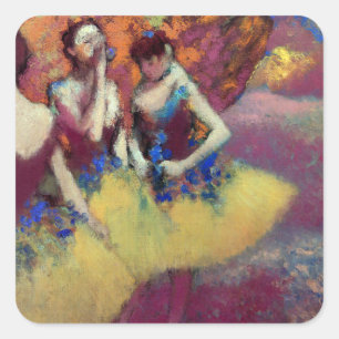Sticker Carré Trois danseurs en jupe jaune par Degas
