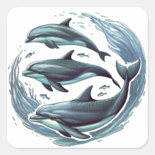 Sticker Carré Trois dauphins